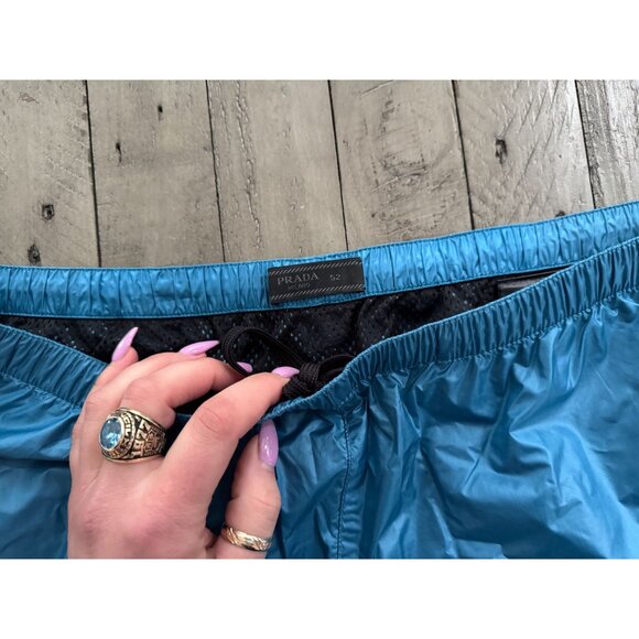 PRADA Mens Logo Athletic Shorts Swim Trunks Beach Satin Blue Size 52 - Picture 6 of 11